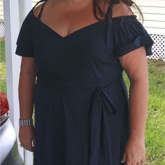 Eloquii Navy Blue Off the Shoulder Tie at The Waist Dress sz 22 - Picture 3 of 5